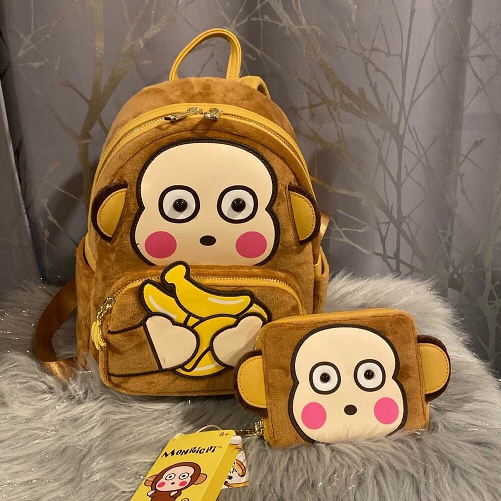 BNWT LOUNGEFLY SANRIO MONKICHI Backpack and Matching Wallet Set Bundle